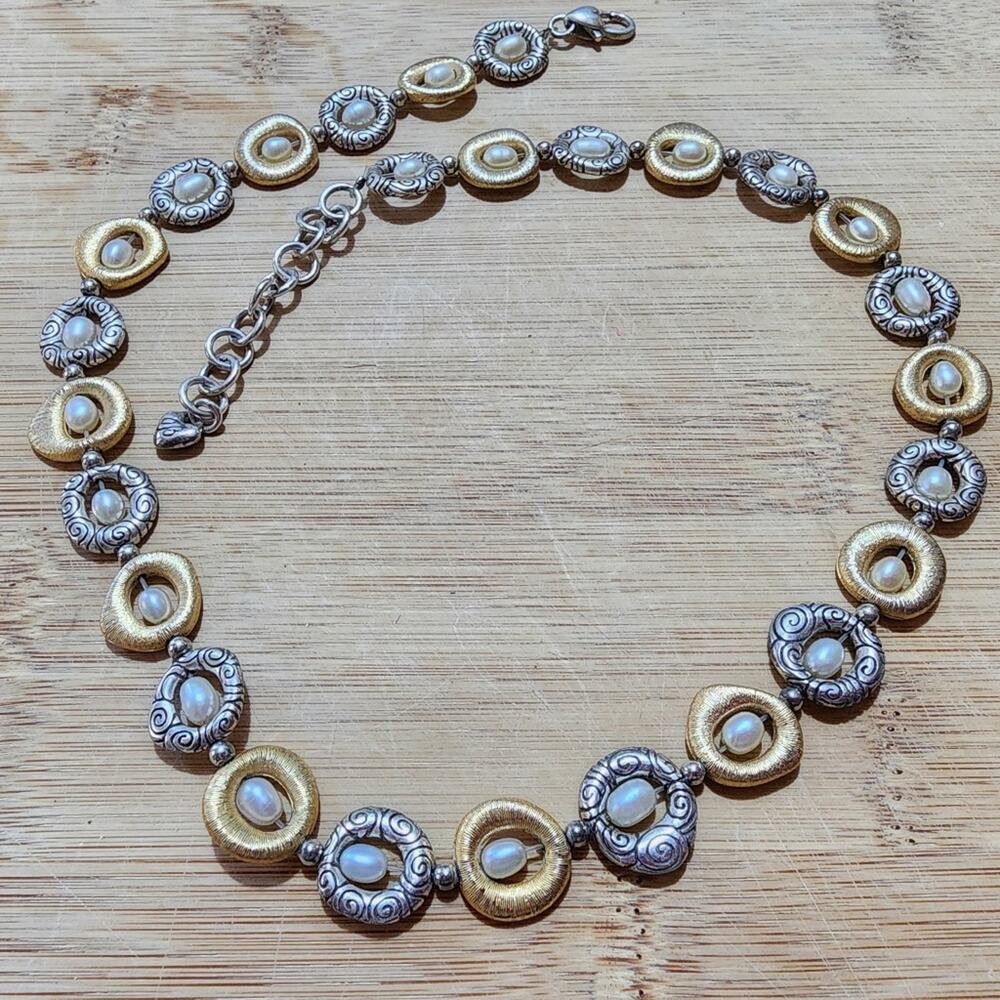 Brighton mixed metals and pearlā scrolled necklace